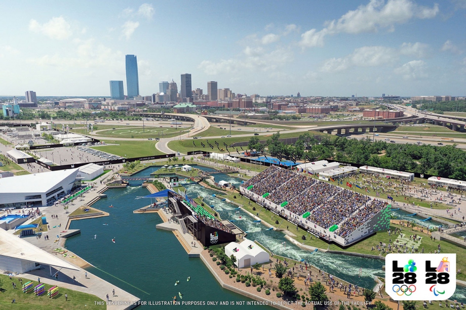 LA28 Olympics Rendering of the Whitewater Center for Canoe Slalom and Kayak Cross in Oklahoma City