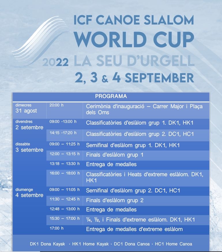 Program - 2022 ICF CANOE SLALOM WORLD CUP FINAL LA SEU D'URGELL