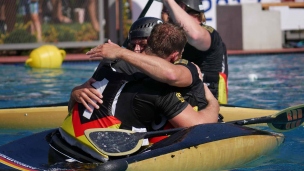 germany men hug celebrating icf canoe polo world games 2017