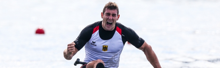 Sebastian Brendel celebrates winning the C1 1000m gold at Rio 2016