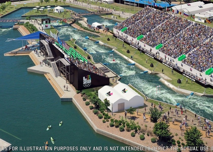 LA28 Olympics Rendering of the Whitewater Center for Canoe Slalom and Kayak Cross in Oklahoma City