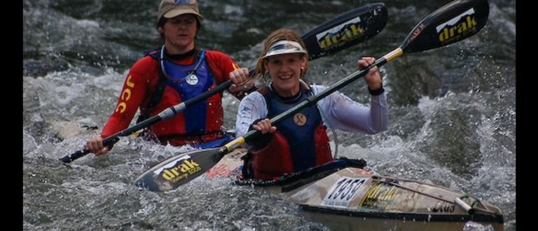 60 years old Caroline Henderson ready for FNB Dusi Canoe Marathon K1