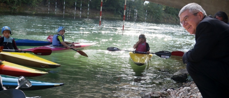 IOC President Thomas Bach Slovenia Tacen slalom