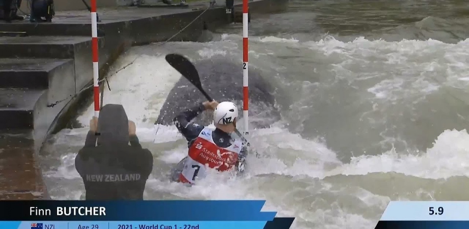 Finn Butcher, New Zealand - Men's Kayak Semifinal / 2024 ICF Canoe Slalom World Cup Augsburg Germany