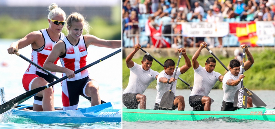 Différents canoës de course C2 et C4