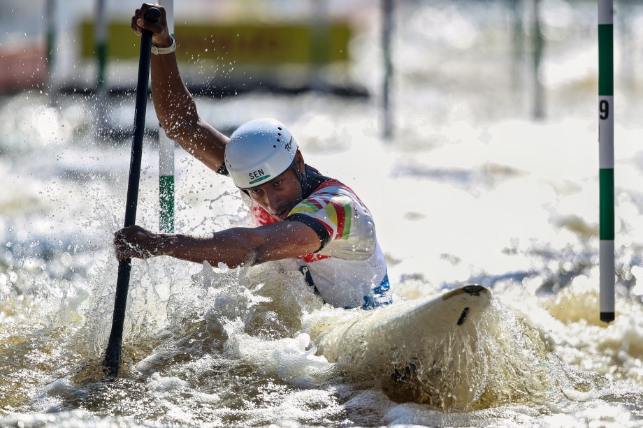 Senegal's Jean Pierre Bourhis competing in slalom world cup 2024 Jean Pierre Bourhis canoe kayak slalom world cup 2024