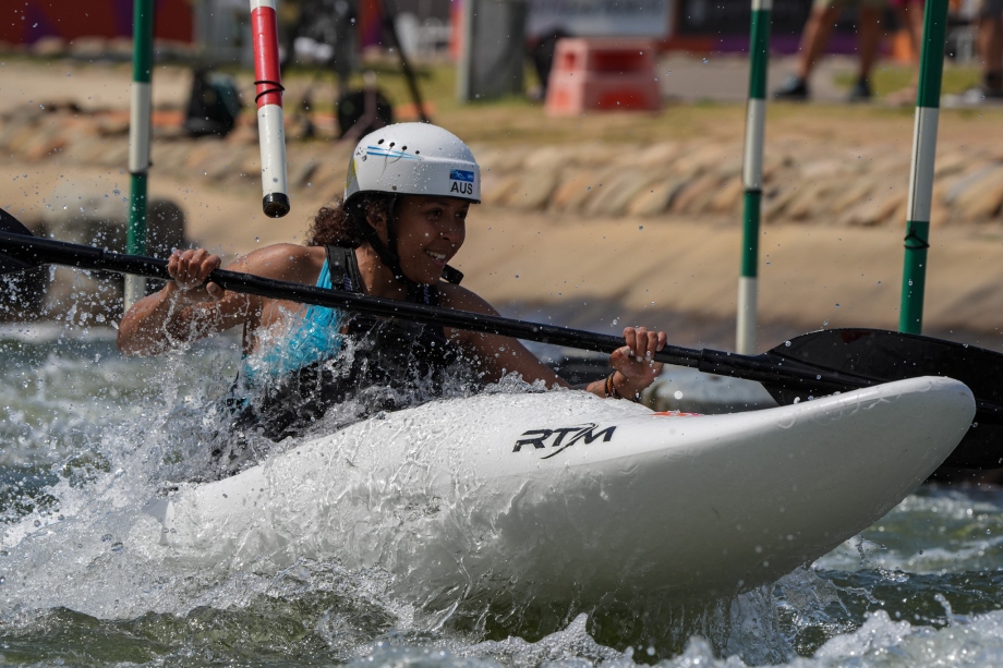 Kenya's Nicole Wambui Kariuki competes in the kayak cross individual Nicole Wambui Kariuki Kenya Sydney 2025