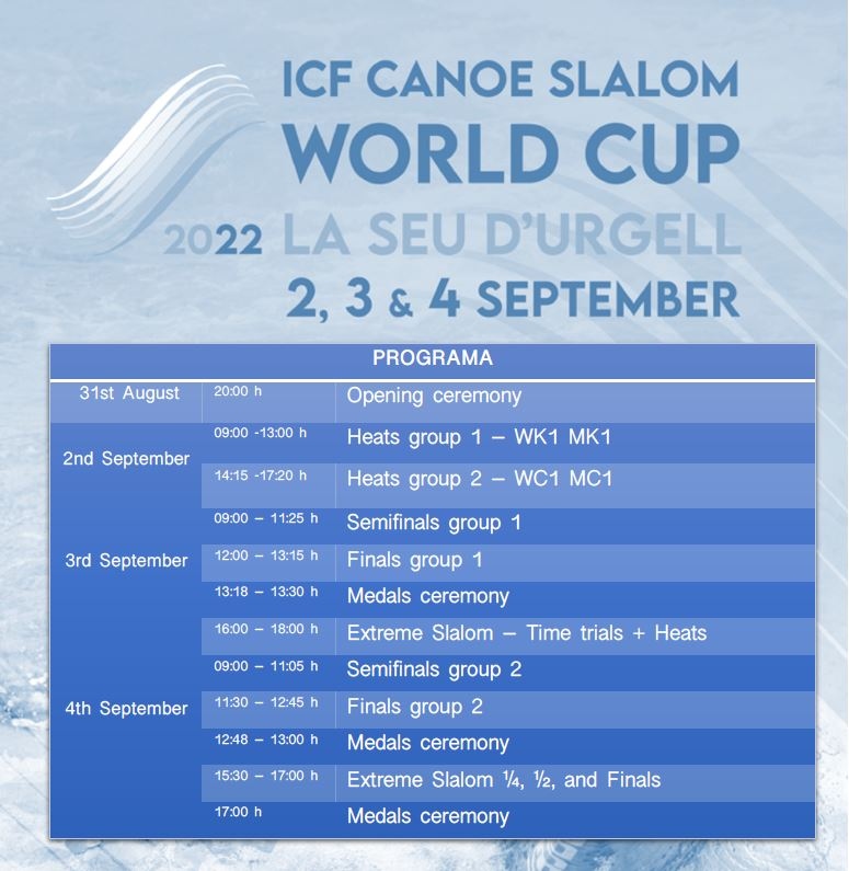 Program - 2022 ICF CANOE SLALOM WORLD CUP FINAL LA SEU D'URGELL